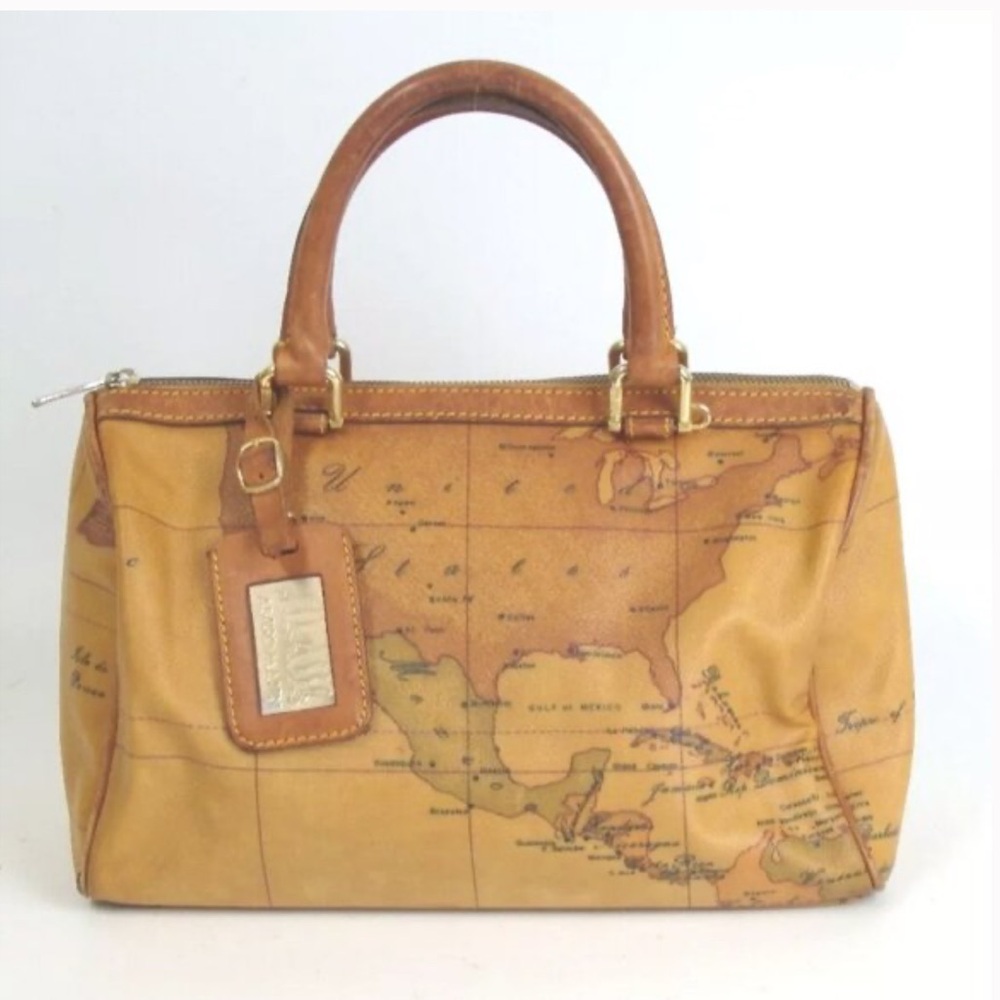 Alviero Martini Tan Map Print Shoulder Bag
